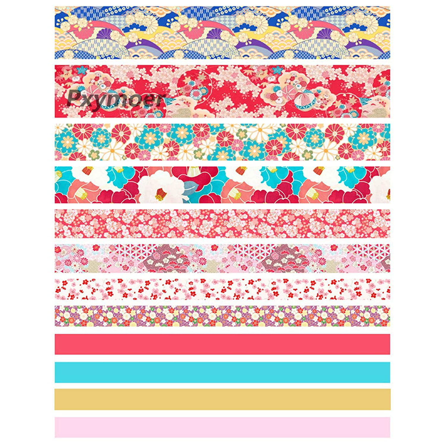 Pxymoer 12 Rolls Washi Tape Set, Cherry Blossoms Floral Pattern Decorative Washi Masking Tape for Scrapbook, DIY, Crafts, Bullet Journal, DIY, Gift