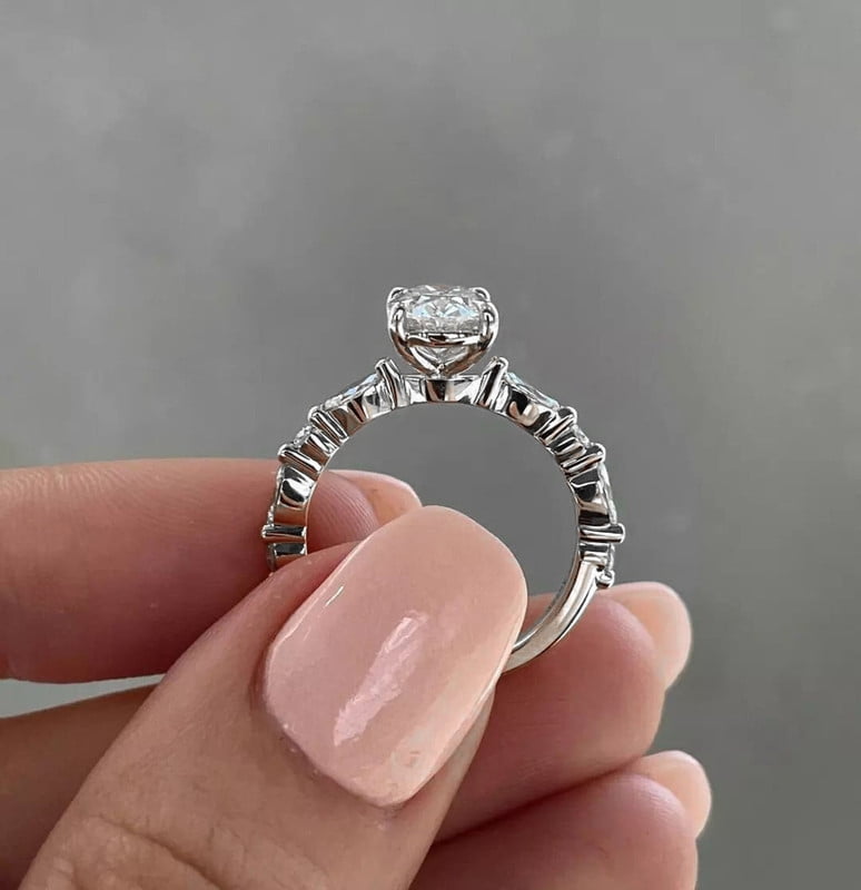 solitaire jewels 1.5CT Oval Moissanite Hidden Halo Engagement Ring For Women, 10K White Gold