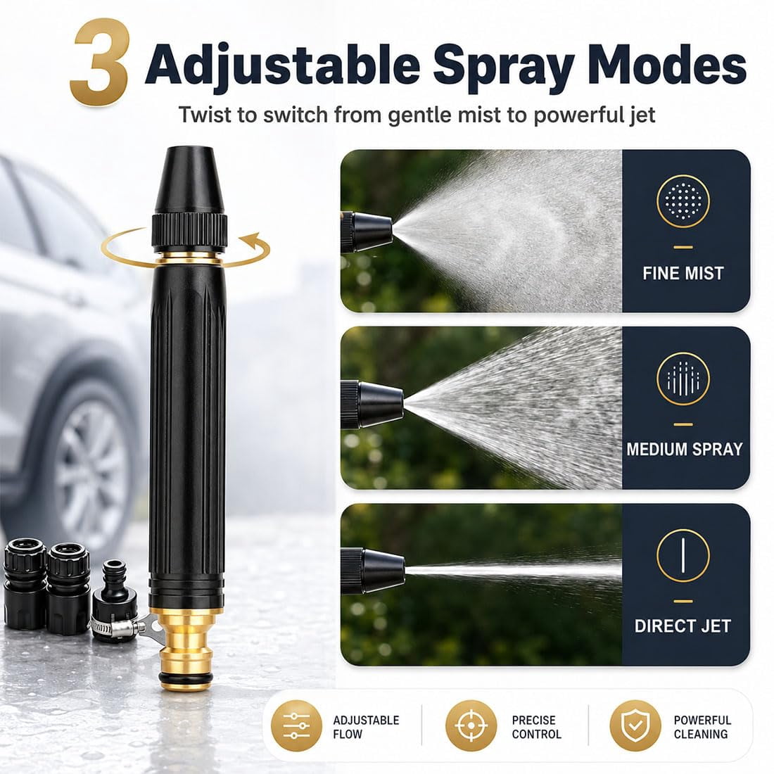 High Pressure Hose Nozzle – Garden Hose Sprayer with Adjustable Patterns, Home Car Wash Water Gun for Plant Watering, Patio Cleaning & Pet Bathing