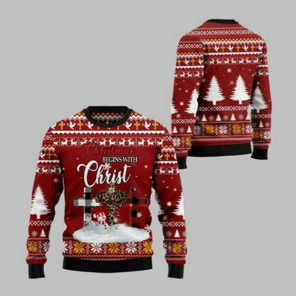 2025 Christmas Christian Begins With Christ 3D Christmas Sweater