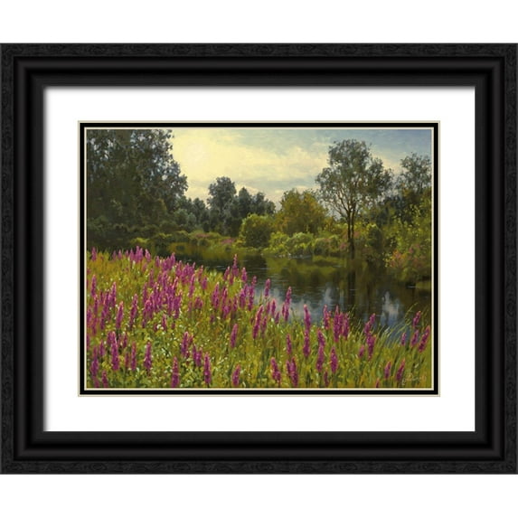 Adamov, Alexey 14x12 Black Ornate Wood Framed with Double Matting Museum Art Print Titled - Lupins by the River