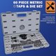 thumbnail image 2 of Juego de machos y matrices Juego de 60 machos y matrices estándar métricos y SAE - Kit de herramientas de reroscado para cortar roscas externas e internas - Con almacenamiento de accesorios, 2 of 5