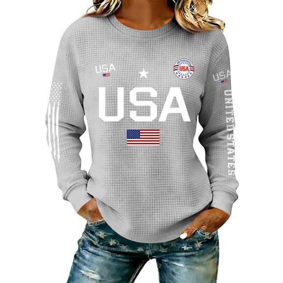 AHMOMEI Women's 250 Anniversary USA Shirt 1776-2026 USA 250th Anniversary Long Sleeve Waffle Knit 4th of July Women Sweatshirt