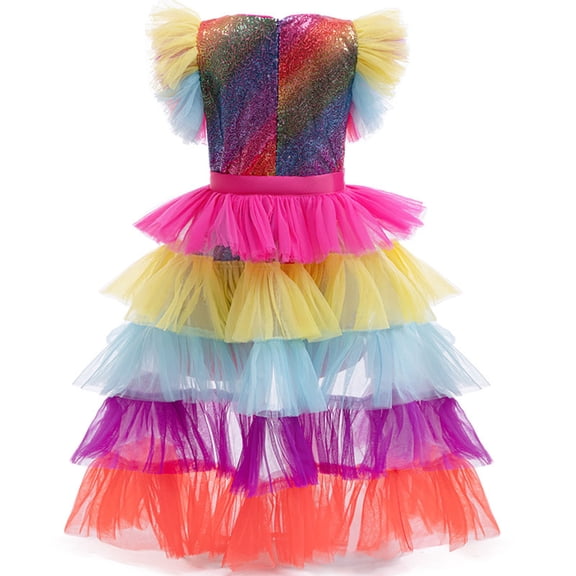 JAJAHO Kids Toddler Girls Tutu Dress Rainbow Sequin Layered Carnival Party Tiered Dress 18 Months To 10 Years Versatile Dresses