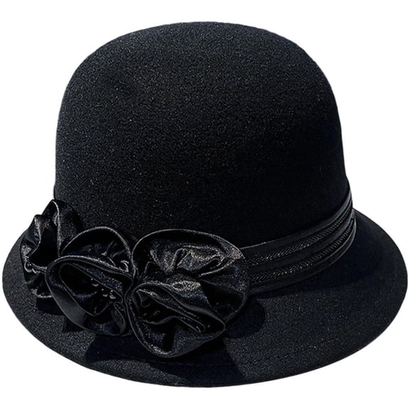 Slccxzc Elegant Adjustable Fedora Flower Decorated Bowler Hat Versatile Simple Design Dome Top Hat For Party