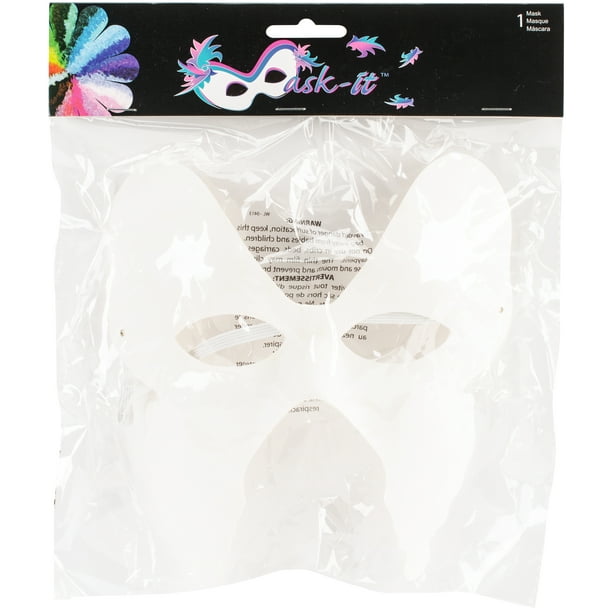 Masque Papillon en Papier Forme 7"-Blanc