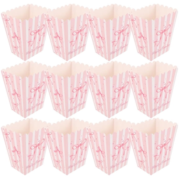 Topboutique Popcorn Boxes 24 Pcs Bowknot Popcorn Buckets Small Paper Popcorn Container Bow Goodies Candy Boxes Snack Candy Bags for Birthday Baby Shower Wedding Party Favor,Pink