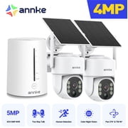 ANNKE 4MP 2K Wireless Security Camera Outdoor, 5MP 2-Cam Kit Solar Surveillance System, PIR Human Detection, 360° Pan&Tilt, Compatible with Alexa, Color Night Vision, No Monthly Fee