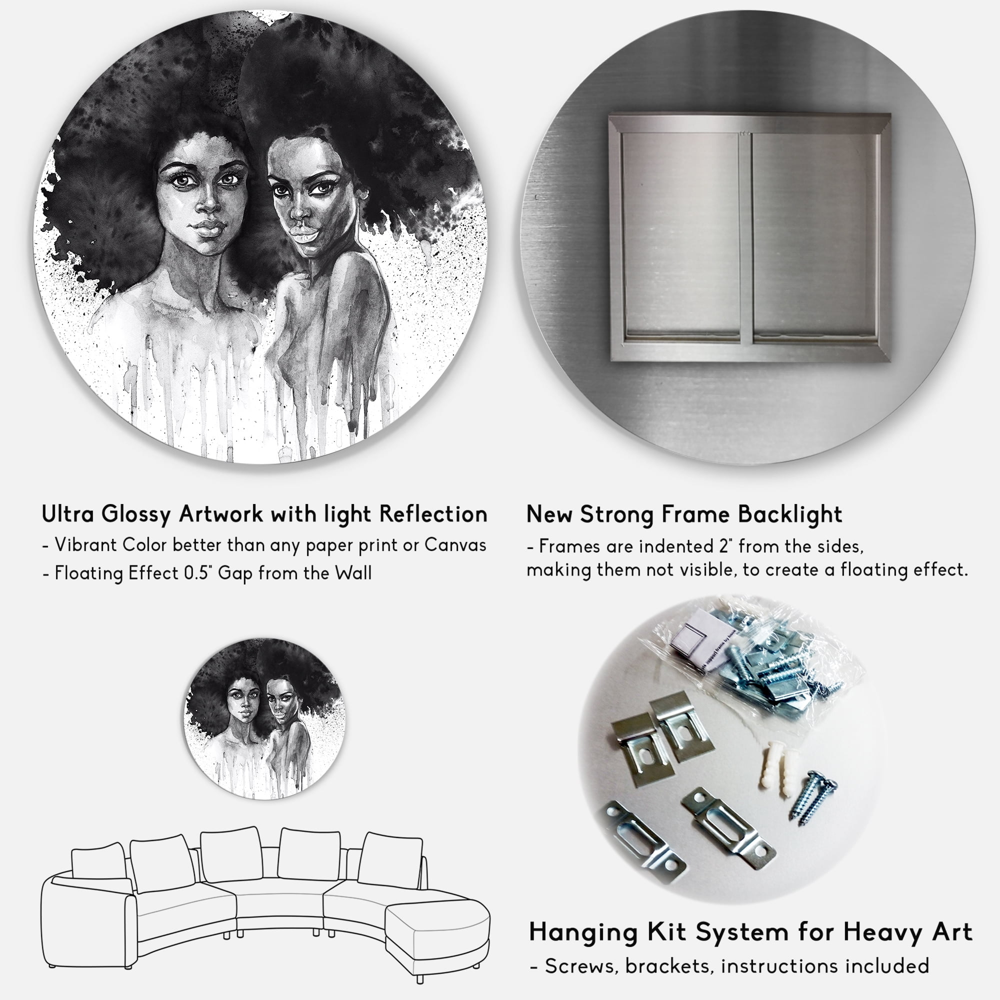 Designart 'Portrait of Afro American Woman XI' Modern Circle Metal Wall Art 36x36 - Disc of 36