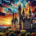 thumbnail image 1 of Majestic Castle au Coucher du Soleil - Peinture Diamant DIY, 1 of 6