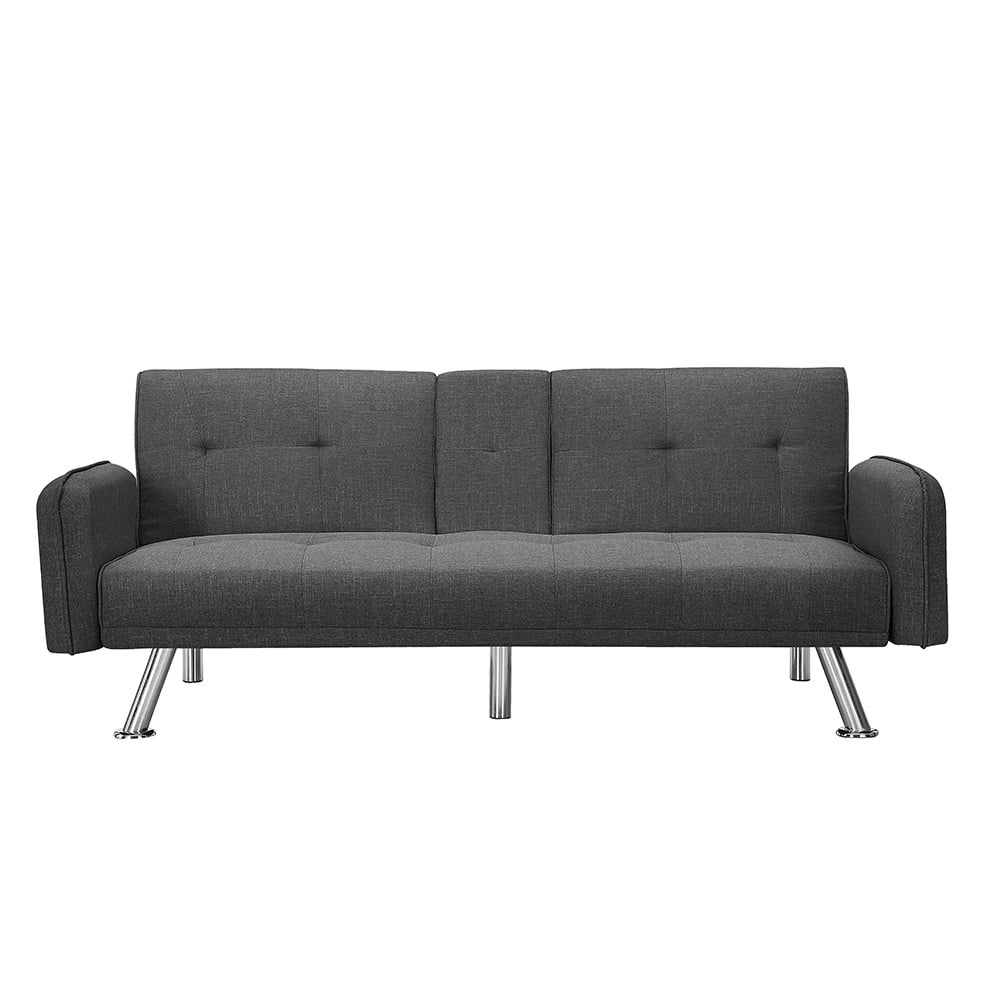 Kepooman Modern Futon Sofa Bed w/Armres and 2 Cup Holders for Small Spaces Living Room Bedroom, Dark Gray Kepooman Modern Futon Sofa Bed w/Armres and 2 Cup Holders for Small Spaces Living Room Bedroom, Dark Gray