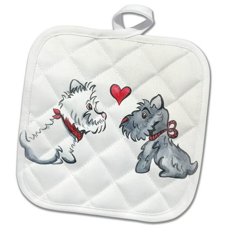 

3dRose A cute cartoon of Westie and Scotty puppies. - Pot Holder 8 by 8-inch