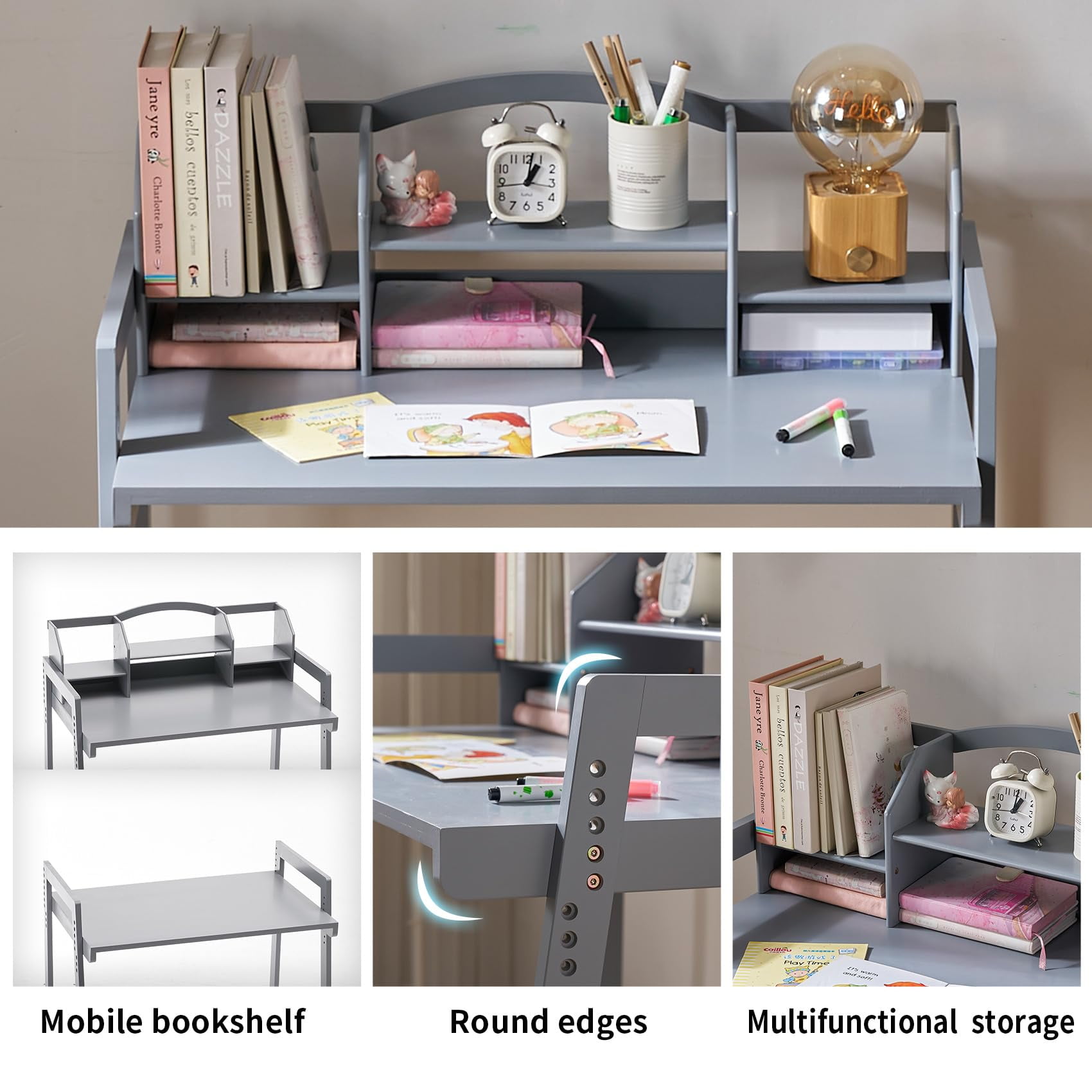 UNICOO® Kids Desk and Chair Set – Durable, Modern Study Table for Homework & Art – Ergonomic Design – Grey 01