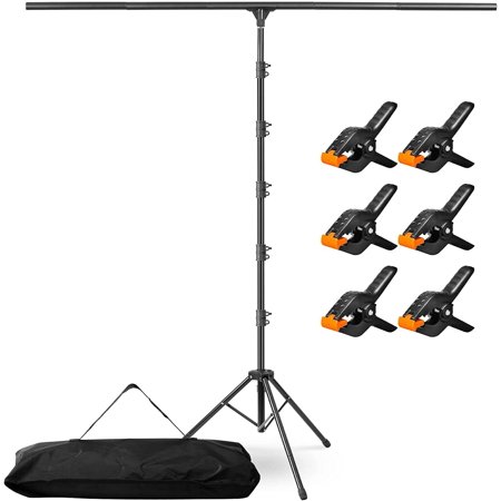 T-Shape Portable Backdrop Stand - 8x5.3ft Photo Backdrop Stand for Parties with 6 Spring Clamps Sandbag and Carry Bag Back Drop Adjustable Stand for Photography Photoshoot Parties Zoom