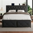 thumbnail image 4 of iPormis Queen Bed Frame with 2 Drawers, Metal Platform Bed with Charging Station and Linen Fabric Storage Headboard Strong Metal Slats,Black, 4 of 9