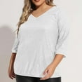 thumbnail image 6 of Kmdttou Up to 40% off! Women's Plus-Size V-neck Sequined 3/4t Sleeve Solid Color Casual Tops on Clearance!, 6 of 8