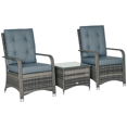 thumbnail image 1 of Outsunny 3 Piece Rattan Patio Furniture Set Bistro Set w/ Cover, Grey, 1 of 10