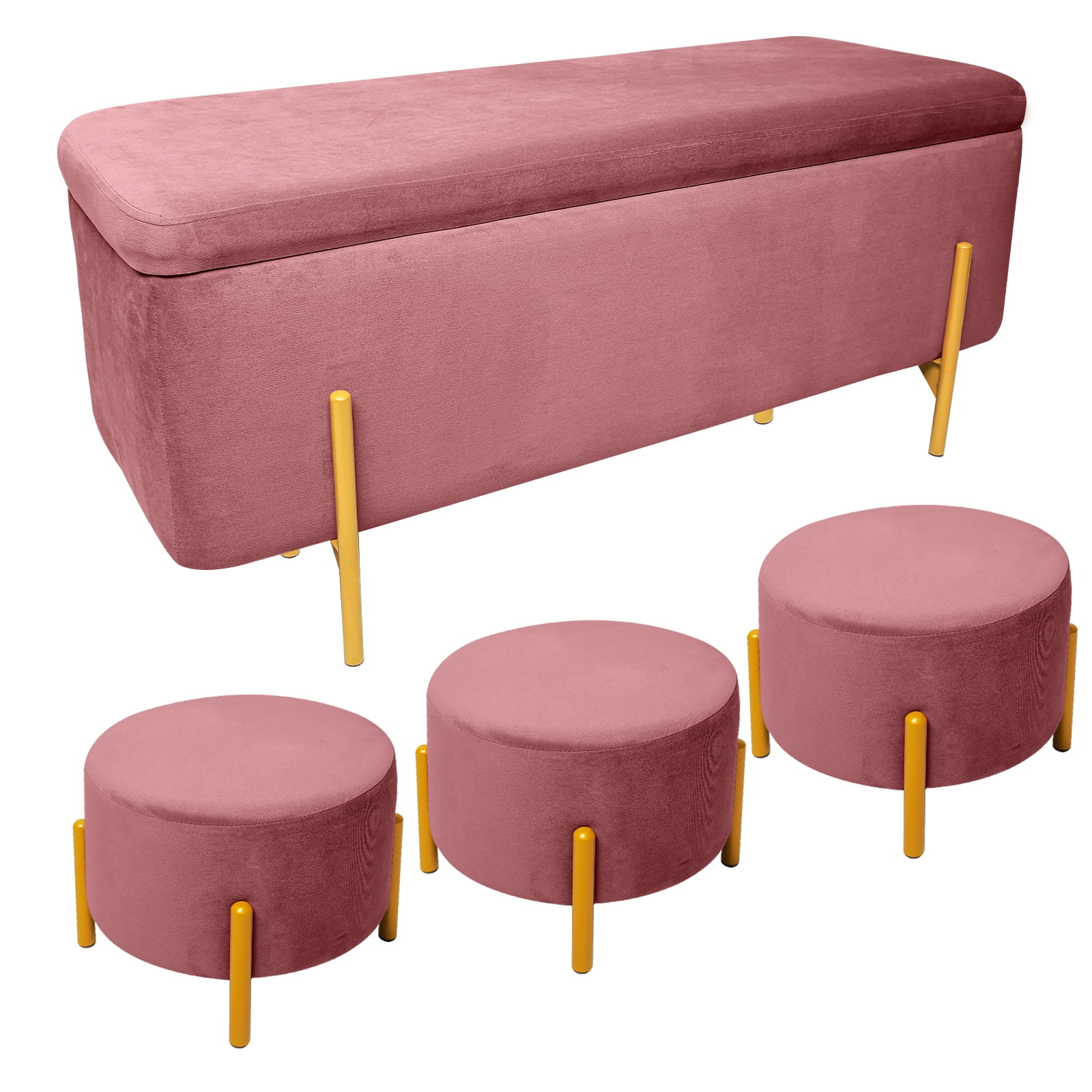 Babion Velvet Storage Ottoman Bench Modern Entryway Bench with 3