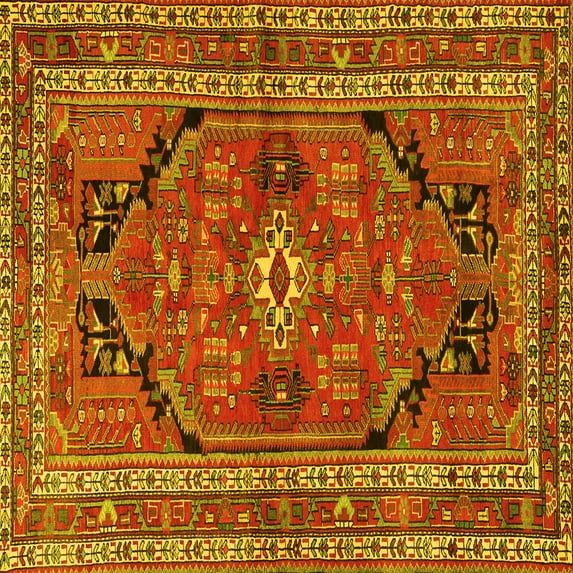 Ahgly Company Indoor Square Persian Yellow Traditional Area Rugs, 5' Square