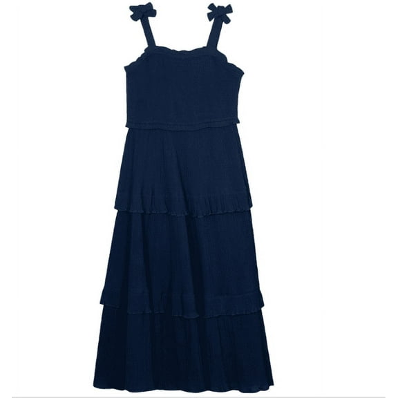 Rare Editions Big Girls Smocked Bodice Tiered Ruffle Maxi Dress - Navy