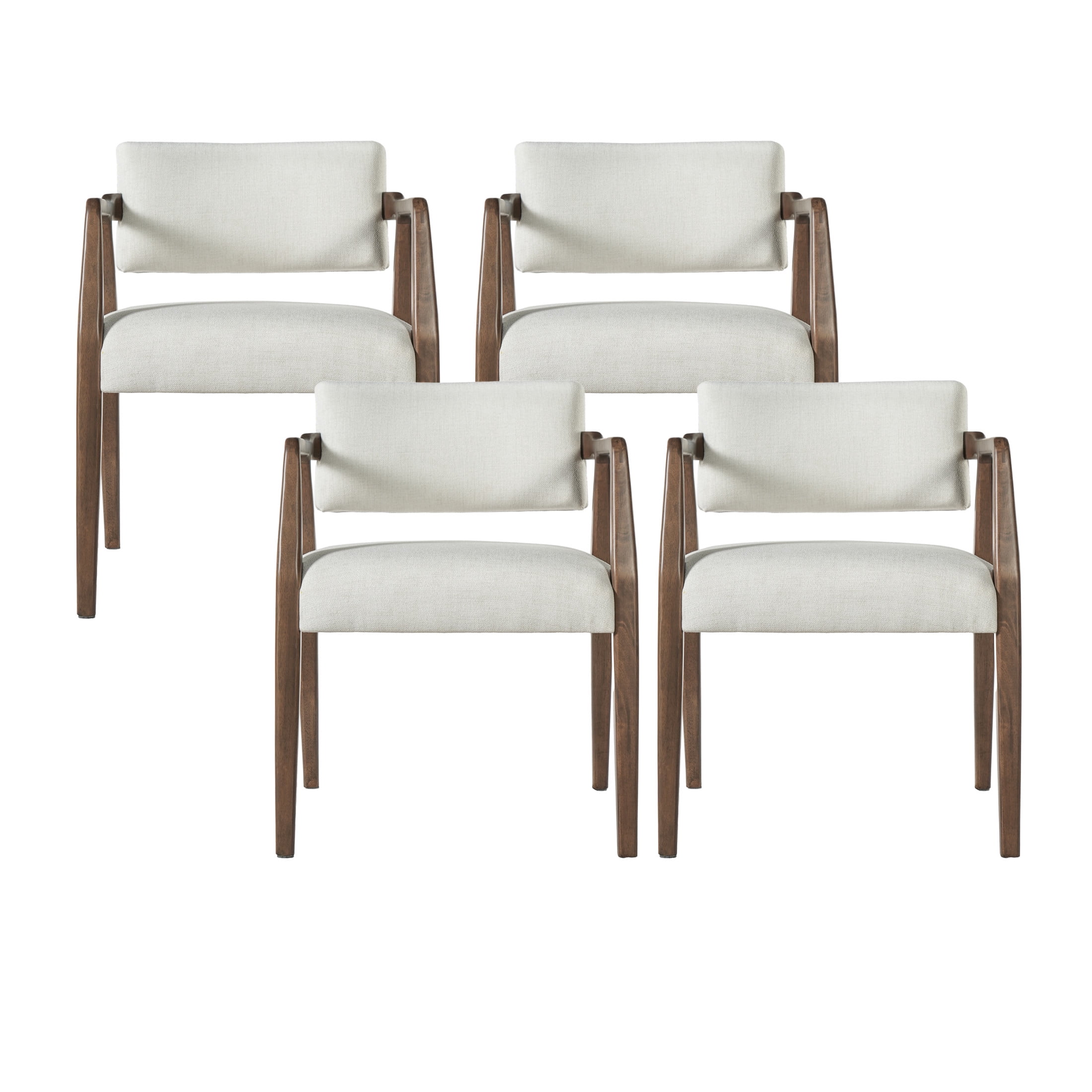 Christopher Knight Home Mid-Century Upholstered Dining Chairs, Wood Frame, Brown+Beige, Set of 4