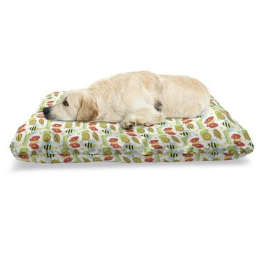 Caterpillar Pet Bed, Colorful Doodle Bees Caterpillars and Butterflies Pattern Concept, Chew Resistant Pad for Dogs and Cats Cushion with Removable Cover, 24" x 39", Multicolor, by Ambesonne