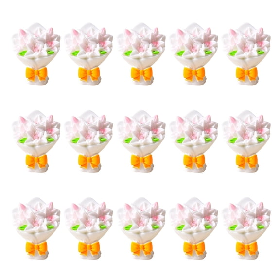 15Pcs Cute Resin Flower Crafts Ornaments, 1*1 Inch Mini Artificial Flower Bouquet Figurines for Office Home Bedroom Tabletop Decoration, Valentine's Gifts(Assorted Styles), By Preplabs