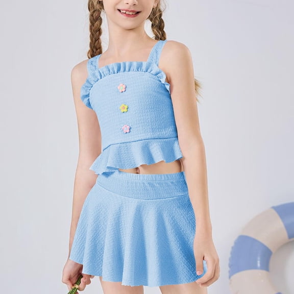 Sentuca Summer Swimsuit Girls Tankini 2 Piece Swimwear Set Hawaiian Beach Bathing Suit for Kids 12-15 Years