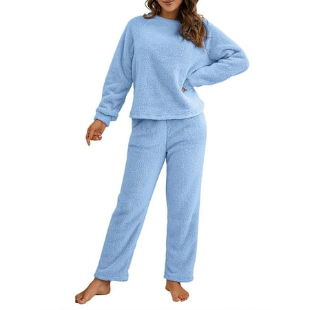 

SpringTTC Women Fleece Long Sleeve Pajama Set PJ Lounge Shirt & Pants