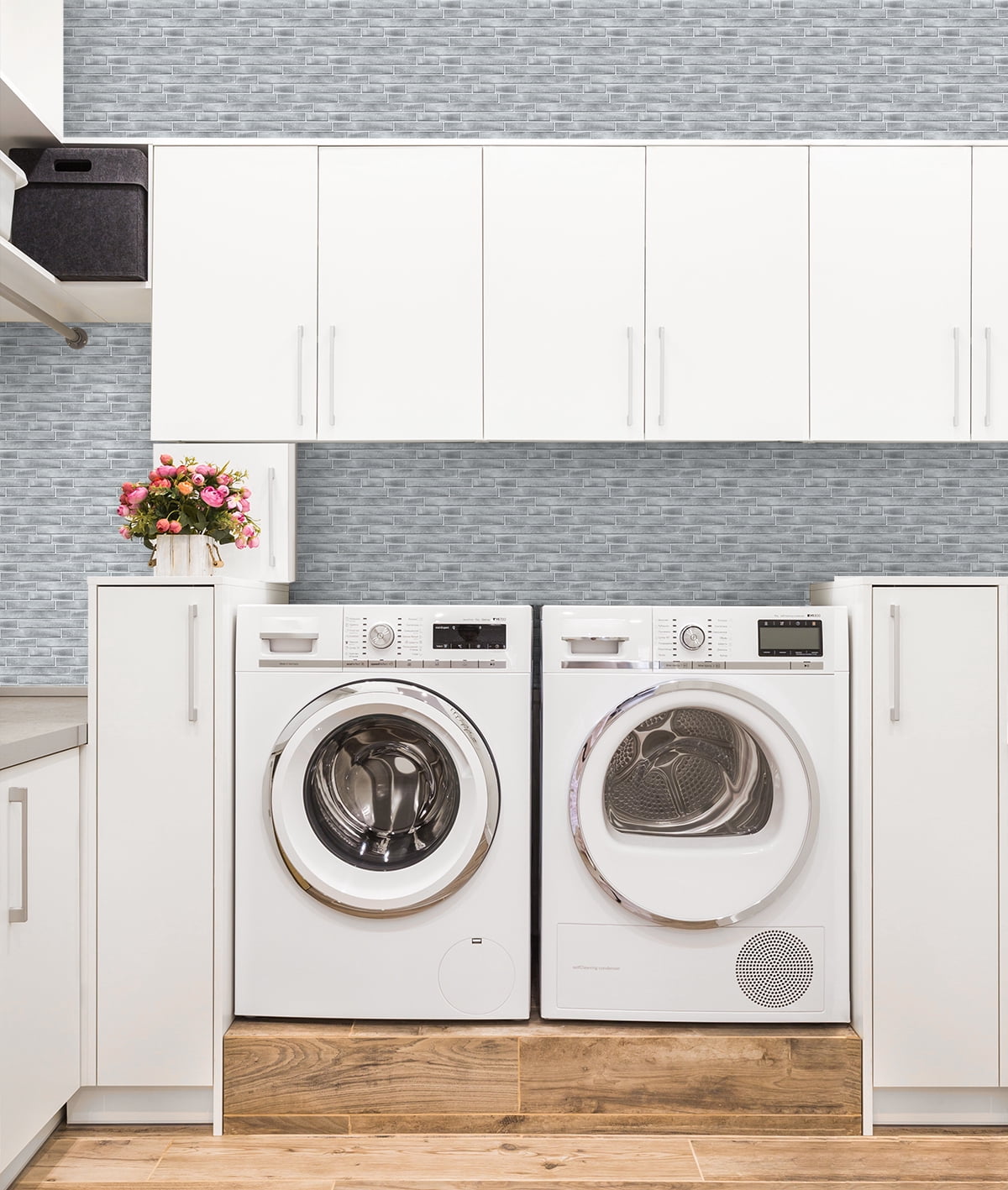 NextWall Brushed Metal Tile Peel and Stick Wallpaper