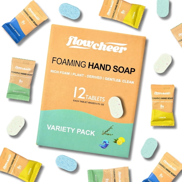 Recambios para tabletas de jabón de manos espumoso flowcheer, paquete de 12, hace 96 fl oz (12 botellas de 8 fl oz), pastillas de recambio de jabón con fragancia variada para usar con dispensador de j