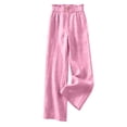 thumbnail image 6 of Cagogo Women Plus Size Wide Leg Elastic Waist Trousers with Pockets Casual Loose Long Pants Travel Work Lounge Bottoms Summer Beachwear, Pink XL, 6 of 6