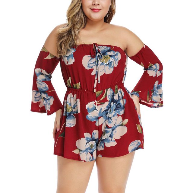 Combinaisons Aqestyerly Femmes Grande Taille Décontractées Sans Bretelles à Imprimé Amples à Bandage Combinaisons Shorts HWRETIE