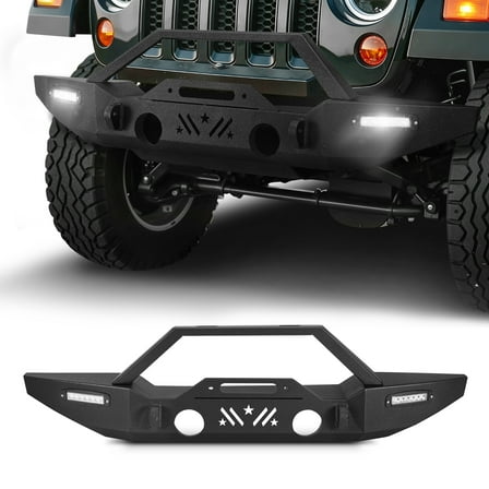 VEVOR Front Bumper Compatible with 2007-2024 Jeep Wrangler JK/JKU JL/JLU & Gladiator JT - with 2PCS LED Light Bars, Winch Plate & Fog Light Housing, Heavy-Duty Steel Front Bumper with E-Coating
