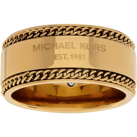 Michael Kors Women's Crystal Gold-Tone Stainless Steel Logo Curb Chain Fashion Ring