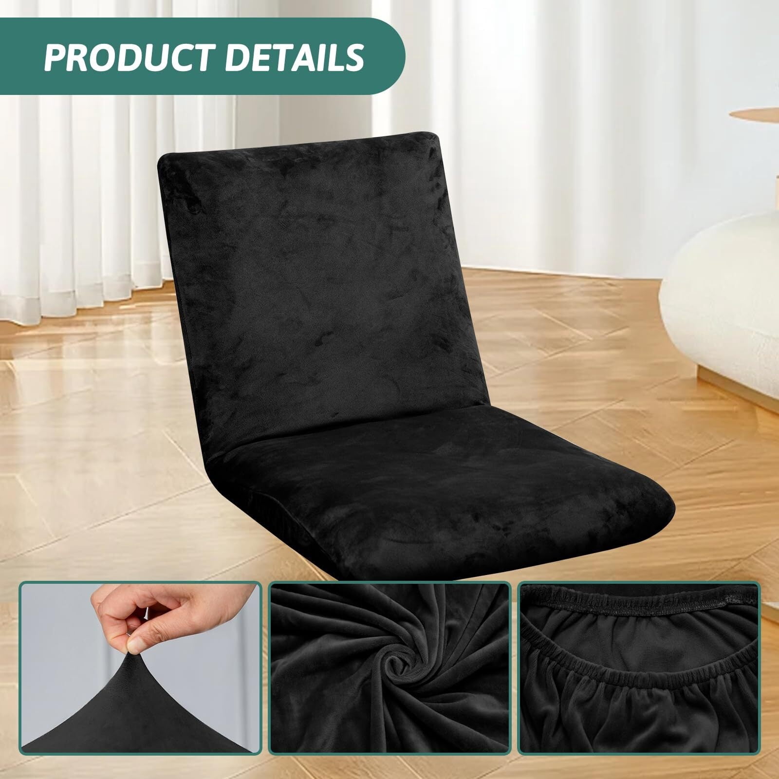 LKJYER Velvet Folding Floor Gaming Chair Cover Stretch Adjustable Floor Chair Slipcover Washable Padded Folding Gaming Sofa Chair Cover Floor Seating Lounge Chair Cover Protector for Living Room