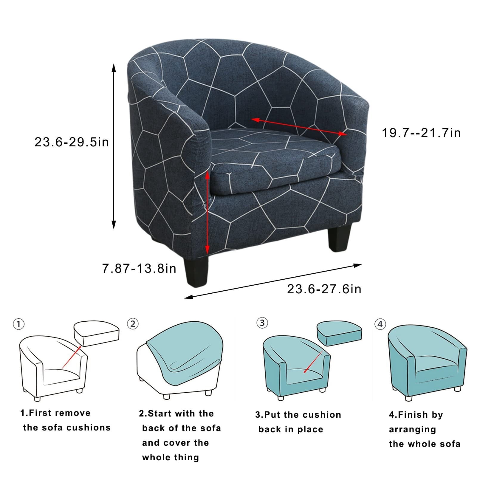 LKJYER Club Chair Slipcover 2 Piece Tub Chair Slipcover Stretch Barrel Chair Covers Printed Armchair Covers Removable Sofa Cover Couch Furniture Protector Arm Chair Cover for Living Room