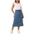 thumbnail image 2 of INSPIRE CHIC Women's Denim Skirts High Waist A Line Casual Jean Skirts with Pockets Light Blue XL, 2 of 5