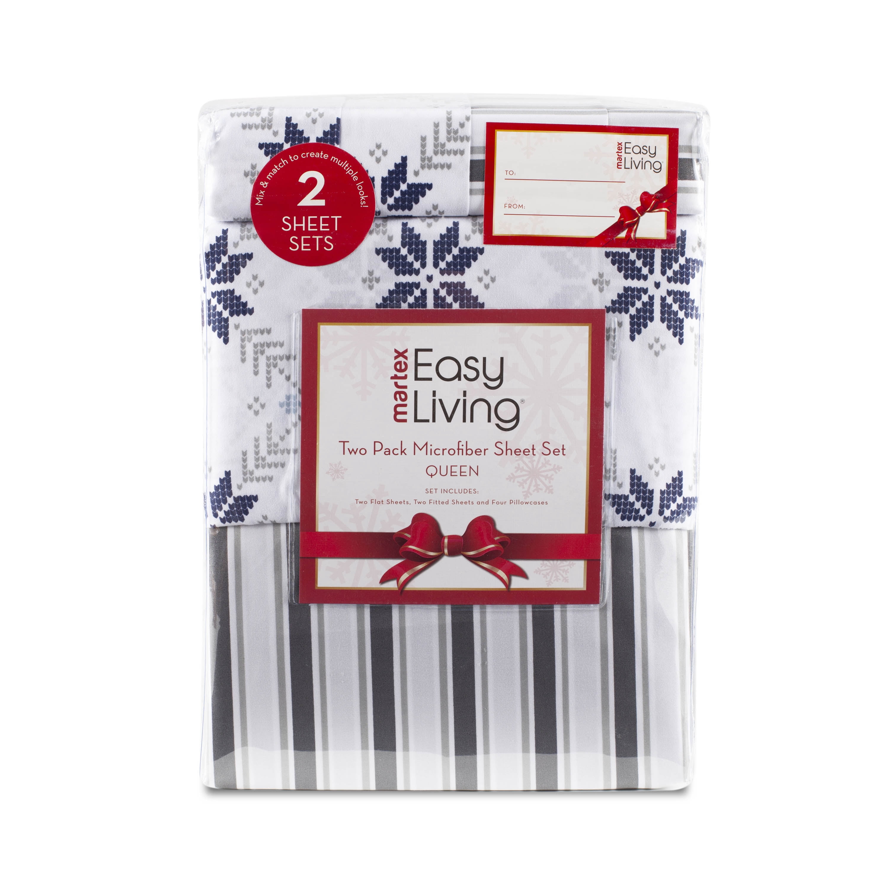 Martex 2-Pack Holiday Queen Navy Blue Striped and Fair Isle Sheet Set