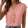 thumbnail image 4 of Hurxie Womens Tops Trendy V Neck Button Down Short Sleeve Tshirts Business Casual Basic Tee Loose Fit Pink,2XL, 4 of 6