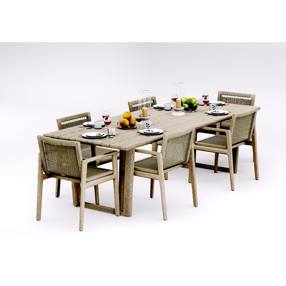 Grade-A Teak Dining Set: 6 Seater 7 Pc: And 6 SemaWT Arm Chairs Outdoor Patio WholesaleTeak #51SW3306