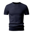 thumbnail image 6 of ZXLBBD Men's T-Shirts Ribbed Short Sleeve Knitted Sweater Solid Color Crew Neck Pullover Top Loose Fit Work Business Casual Summer Tshirt,Navy,M, 6 of 6