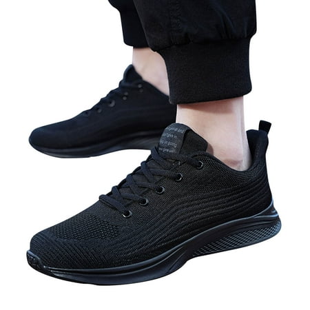 CBGELRT Black Sneakers for Men Wide Width Size 11 Jogger Sneakers Solid Mesh Breathable Lightweight Running Shoes Lace Up Casual Walking Shoes Black Size 45