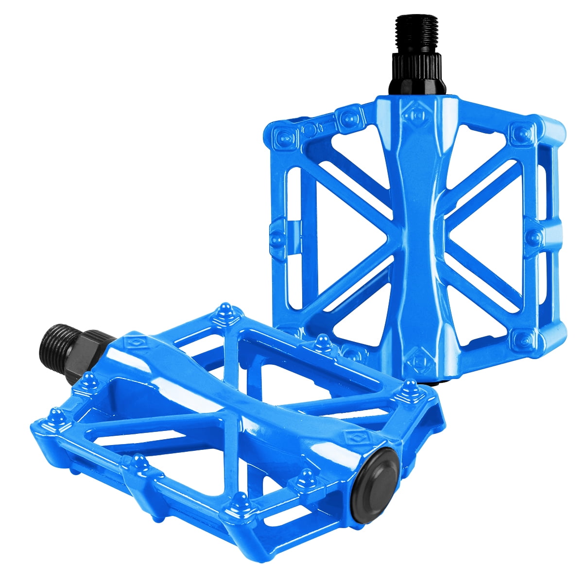 TQS Bicycle Pedals Aluminum Alloy Flat Platform Universal 9/16 In. for BMX  and MTB City Bike, Blue