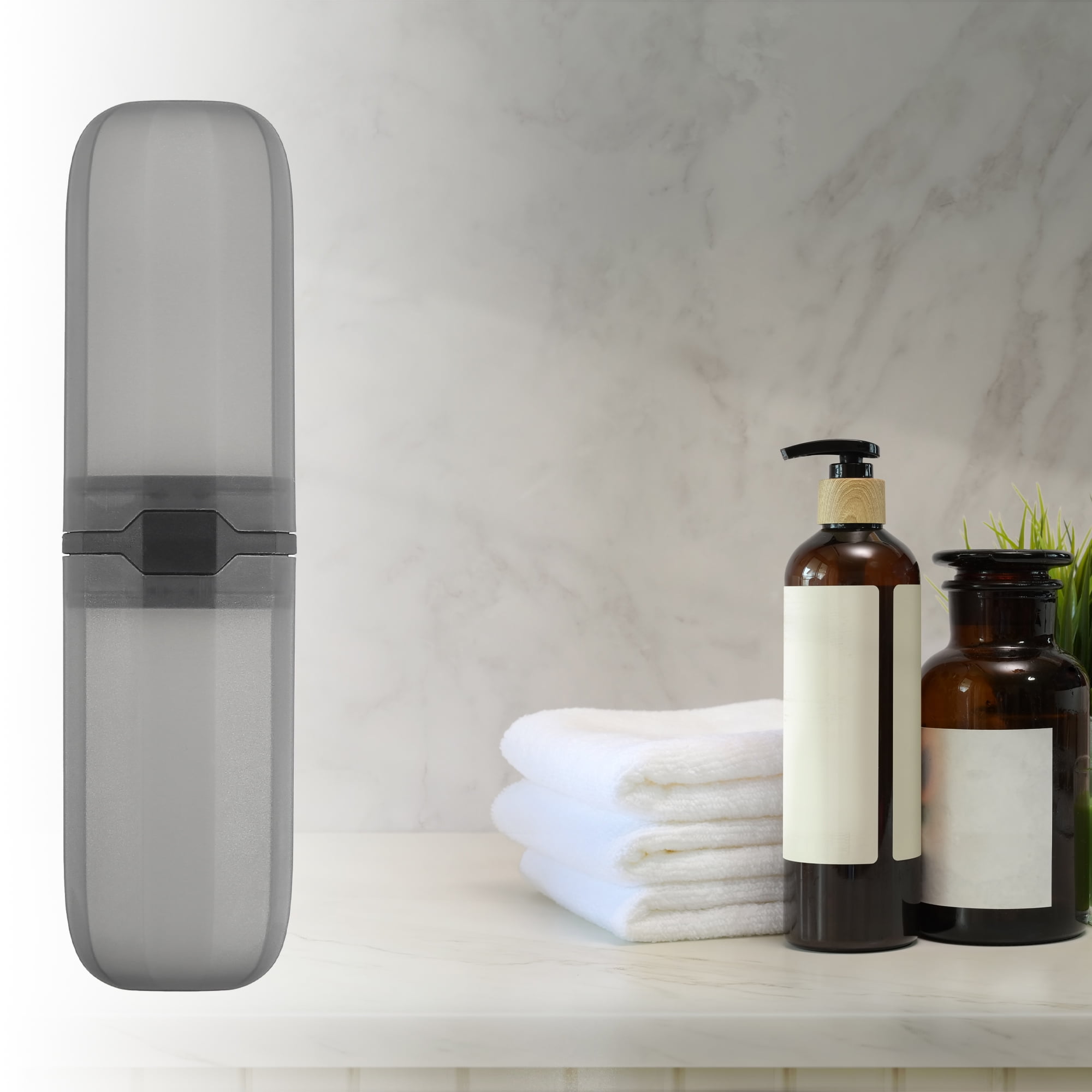 Unique Bargains Toothbrush Case Traveling Toothbrush Holder Case Plastic Black 7.87"x2.17"