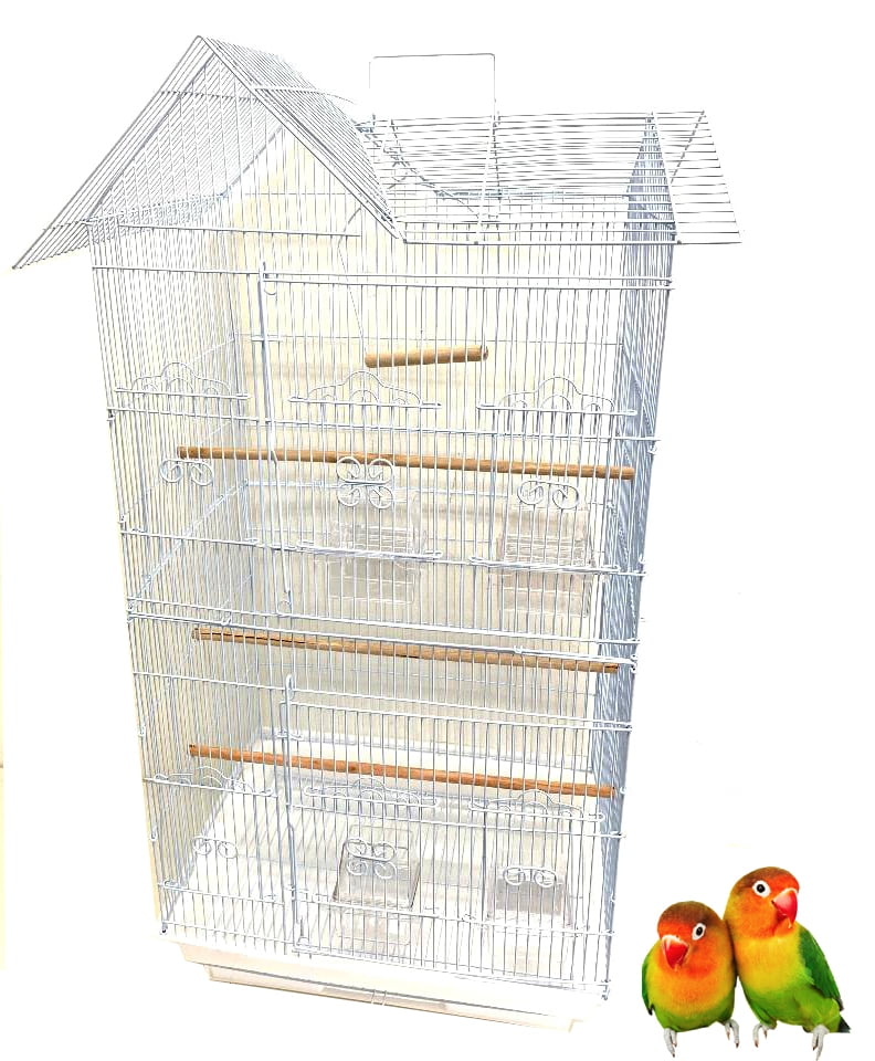 Large Double Roof Top Flight Bird House Cage for Cockatiels Sun Parakeets Green Cheek Conures