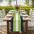 thumbnail image 4 of Navy Blue Green Stripe Table Runner, Modern Art Horizontal Striped Washable Cotton Linen Table Runners 72 Inches Long, Dresser Scarf Runner for Dining/Coffee/Kitchen/TV Stands/Cabinets 14''x72'', 4 of 9