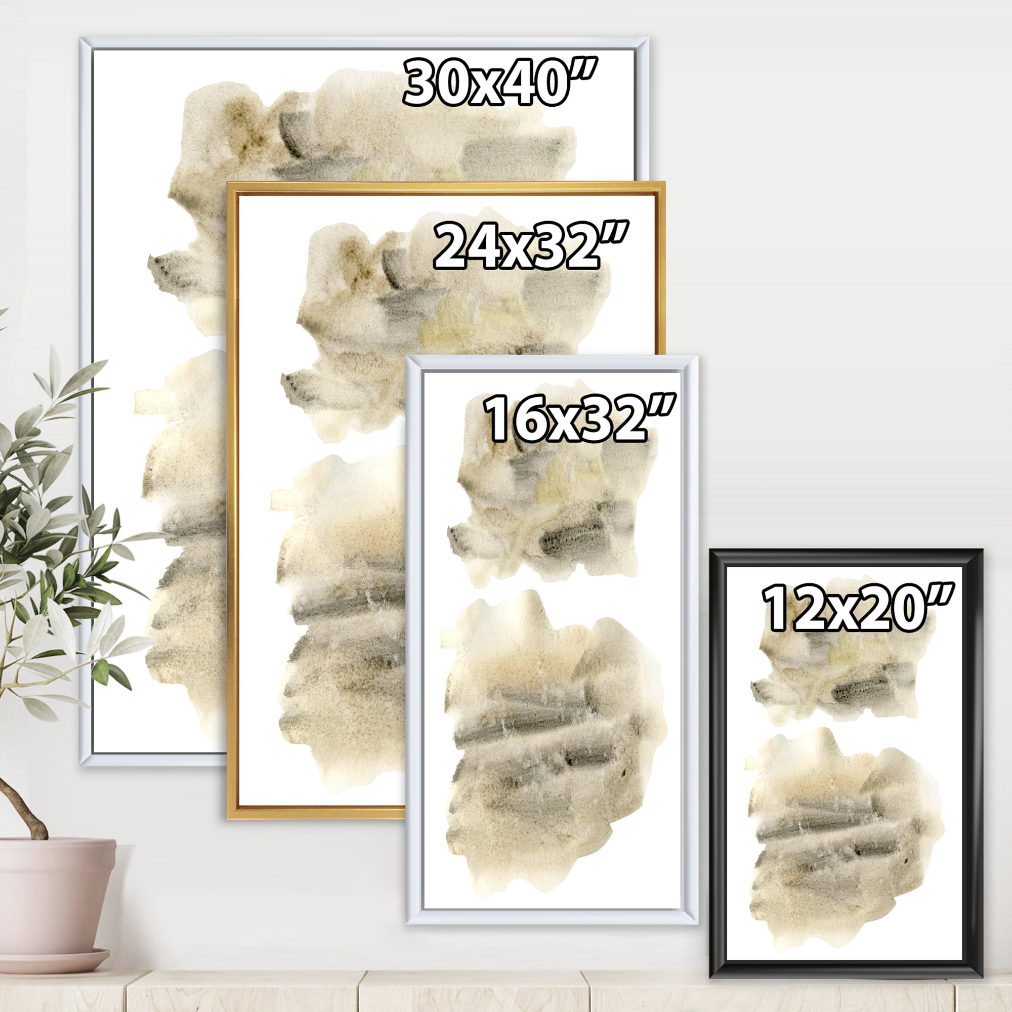 Designart 'Beige and Black Clouds' Modern Framed Canvas Wall Art Print