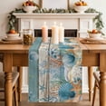 thumbnail image 2 of Table Runner - 48 Inch Long, Vintage Blue Coastal Kitchen Dining Table Runner Dresser Scarves, Summer Beach Starfish Shell Coral Nautical Farmhouse Decor for Coffee Tables Wedding Party Banquet, 2 of 8