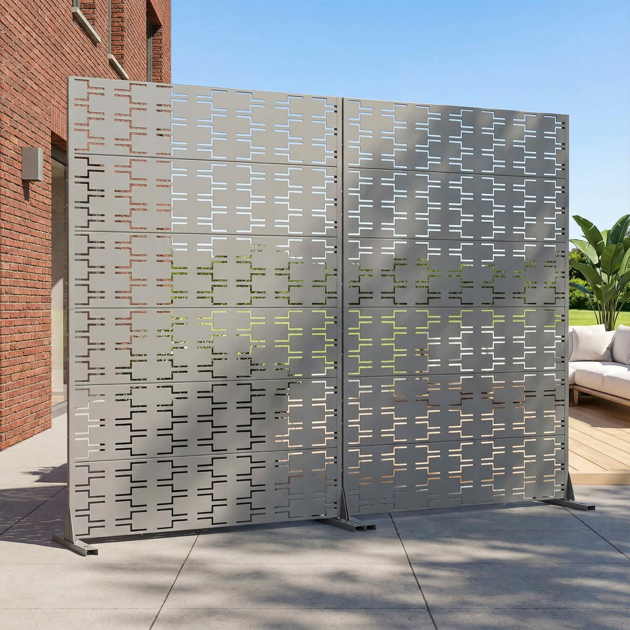 MAYEERTY 72x47 Gray Double-sided Outdoor Natural Privacy Panel Screen, 6 Piece Set Natural Folding Divider for Backyard and Garden